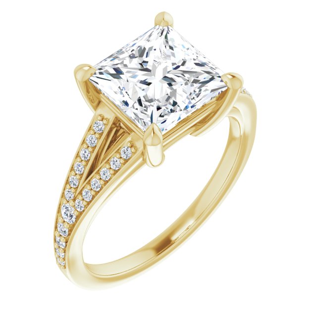 18K Yellow Gold Customizable Princess/Square Cut Center with Thin Split-Shared Prong Band