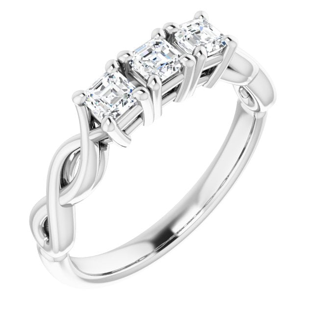 Cubic Zirconia Engagement Ring- The Maria José (Customizable Triple Asscher Cut Design with Twisting Infinity Split Band)