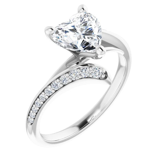 10K White Gold Customizable Heart Cut Style with Artisan Bypass and Shared Prong Band