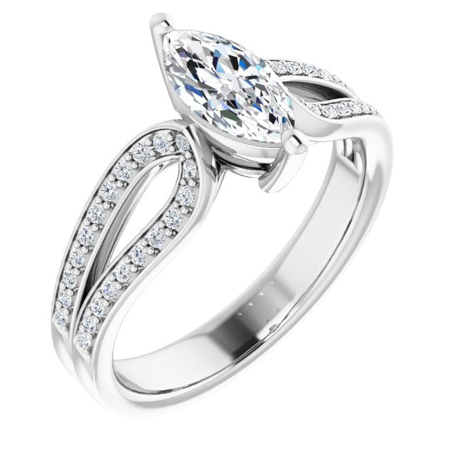 Platinum Customizable Marquise Cut Design featuring Shared Prong Split-band