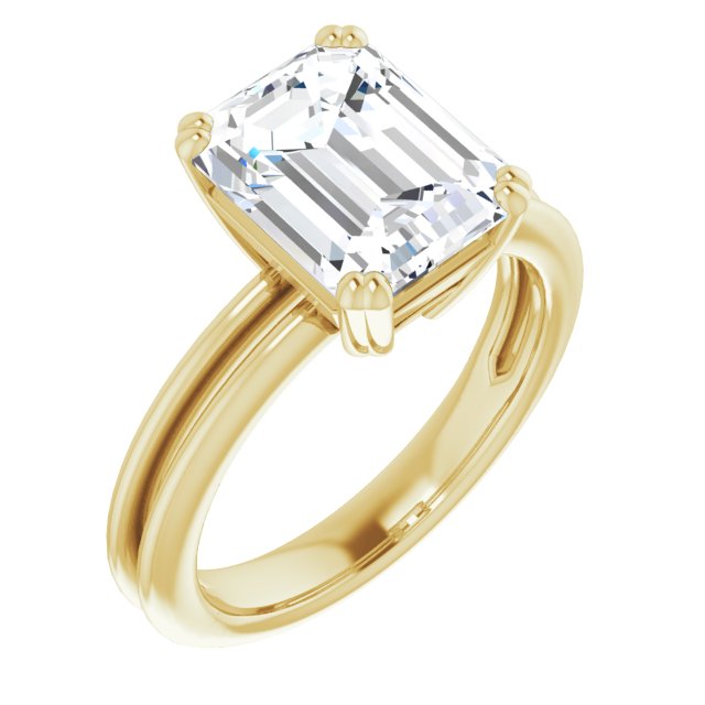 10K Yellow Gold Customizable Emerald/Radiant Cut Solitaire with Grooved Band
