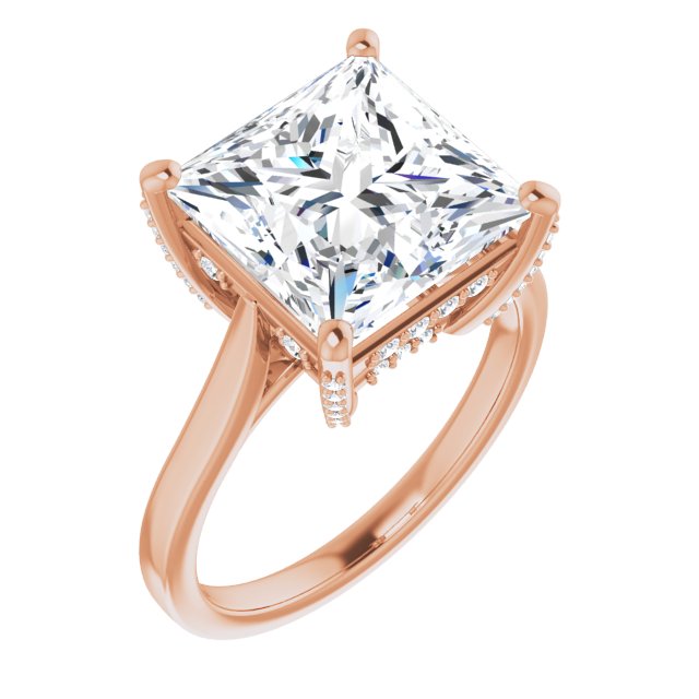10K Rose Gold Customizable Cathedral-Raised Princess/Square Cut Style with Prong Accents Enhancement