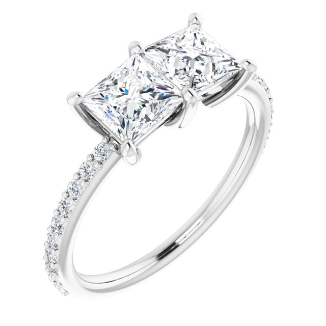 10K White Gold Customizable Enhanced 2-stone Princess/Square Cut Design with Ultra-thin Accented Band