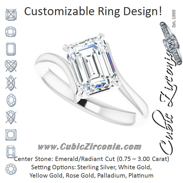 Cubic Zirconia Engagement Ring- The Alva (Customizable Emerald Cut Solitaire with Thin, Bypass-style Band)