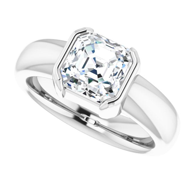 Cubic Zirconia Engagement Ring- The Charlotte (Customizable Bezel-set Asscher Cut Solitaire with Thick Band)