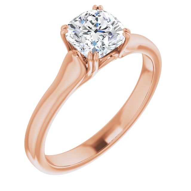 10K Rose Gold Customizable Cushion Cut Solitaire with Under-trellis Design