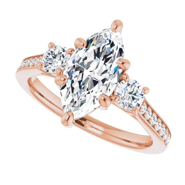 Cubic Zirconia Engagement Ring- The Tess (Customizable Marquise Cut Cathedral Setting with Filigree Design and Shared Prong Band)