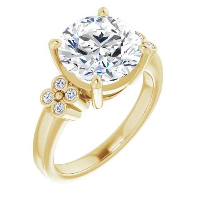 10K Yellow Gold Customizable 9-stone Design with Round Cut Center and Complementary Quad Bezel-Accent Sets