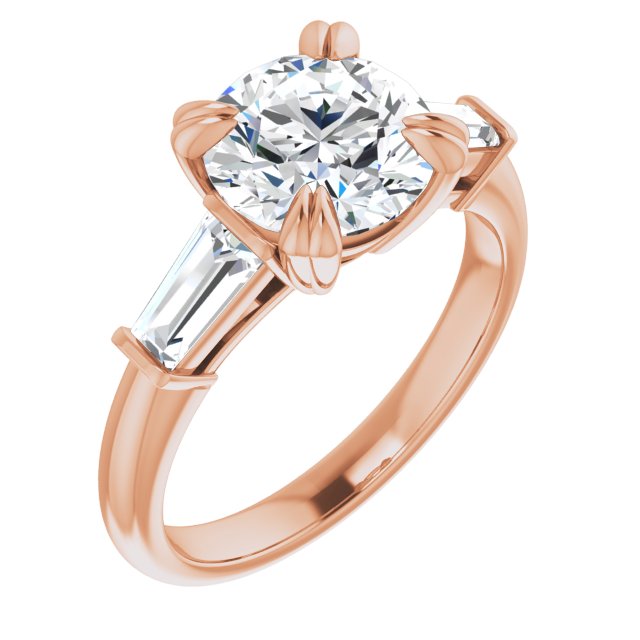 18K Rose Gold Customizable 3-stone Round Cut Design with Tapered Baguettes