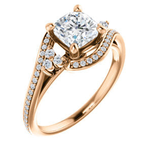Cubic Zirconia Engagement Ring- The Candie (Customizable Cushion Cut with Artisan Bypass Pavé and 7-stone Cluster)