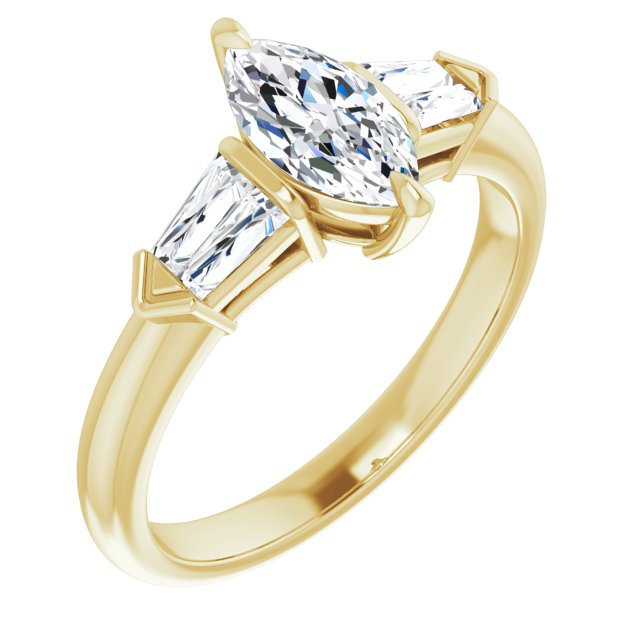 10K Yellow Gold Customizable 5-stone Design with Marquise Cut Center and Quad Baguettes