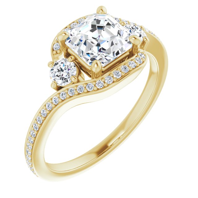 10K Yellow Gold Customizable Asscher Cut Bypass Design with Semi-Halo and Accented Band