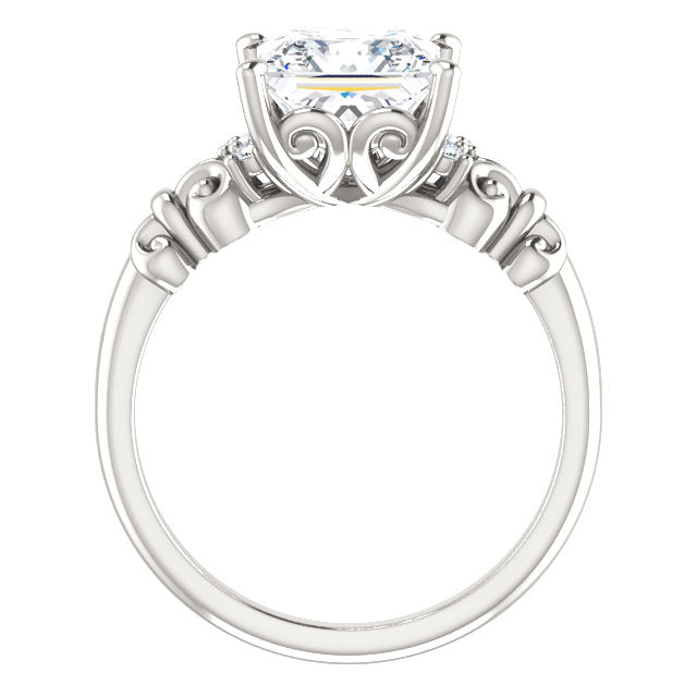 Cubic Zirconia Engagement Ring- The Lark (Customizable 7-stone Princess/Square Cut Design with Vertical Round-Channel Accents)