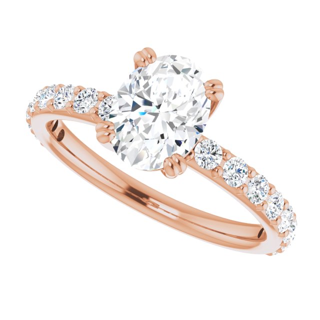 Cubic Zirconia Engagement Ring- The Chandita (Customizable Oval Cut Design with Large Round Cut 3/4 Band Accents)