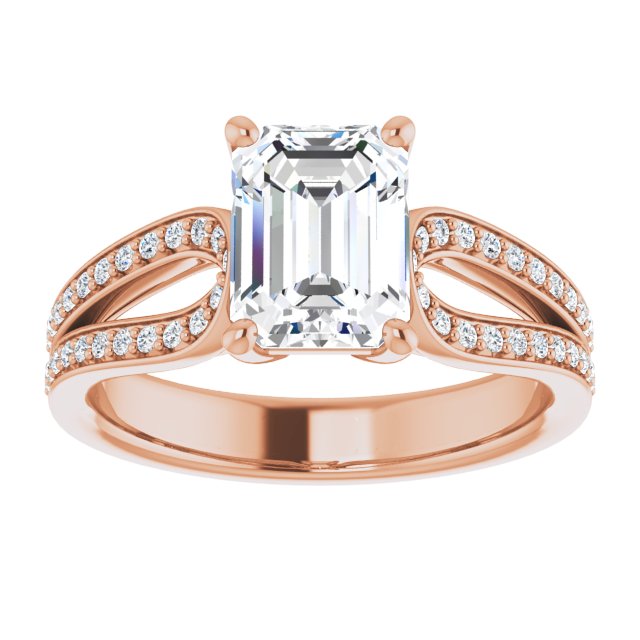 Cubic Zirconia Engagement Ring- The Annemarie (Customizable Emerald Cut Design featuring Shared Prong Split-band)