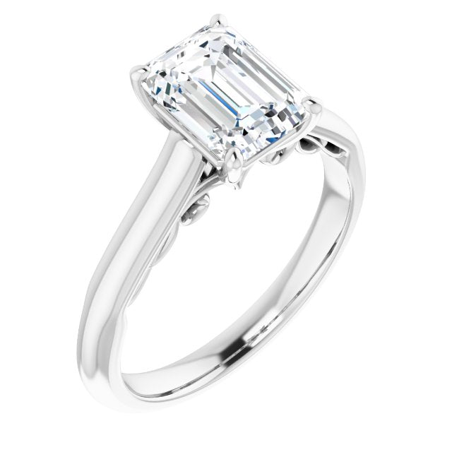 Cubic Zirconia Engagement Ring- The Adelaide (Customizable Emerald Cut Cathedral Solitaire with Two-Tone Option Decorative Trellis 'Down Under')