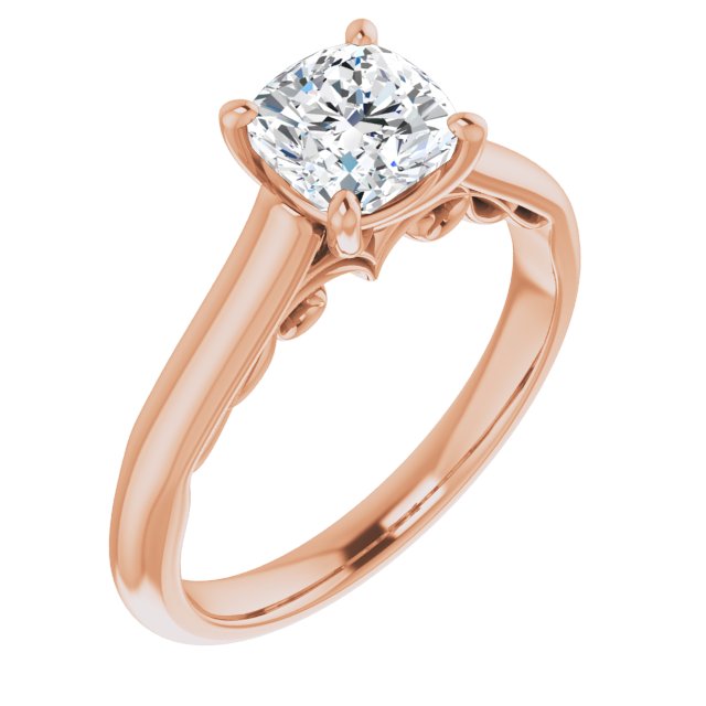 10K Rose Gold Customizable Cushion Cut Cathedral Solitaire with Two-Tone Option Decorative Trellis 'Down Under'