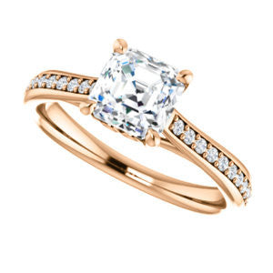 Cubic Zirconia Engagement Ring- The Luci Swan (Customizable Decorative-Pronged Asscher Cut with Pavé Band)