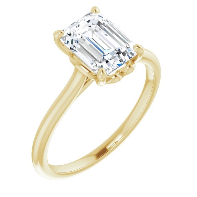 Cubic Zirconia Engagement Ring- The Josepha (Customizable Cathedral-style Radiant Cut Solitaire with Decorative Heart Prong Basket)