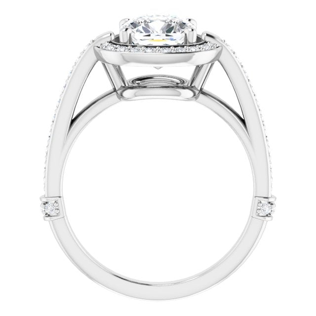 Cubic Zirconia Engagement Ring- The Ebba (Customizable High-Cathedral Cushion Cut Design with Halo and Shared Prong Band)