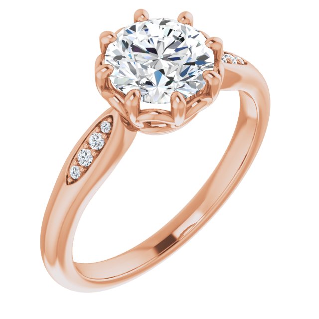 10K Rose Gold Customizable 9-stone Round Cut Design with 8-prong Decorative Basket & Round Cut Side Stones