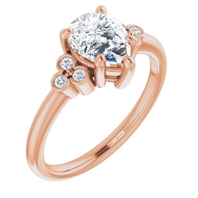 10K Rose Gold Customizable 7-stone Pear Cut Center with Round-Bezel Side Stones