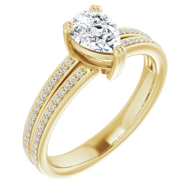 10K Yellow Gold Customizable Pear Cut Center with 100-stone* "Waterfall" Pavé Split Band