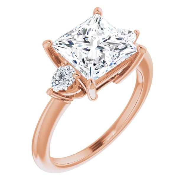 10K Rose Gold Customizable 3-stone Princess/Square Style with Pear Accents