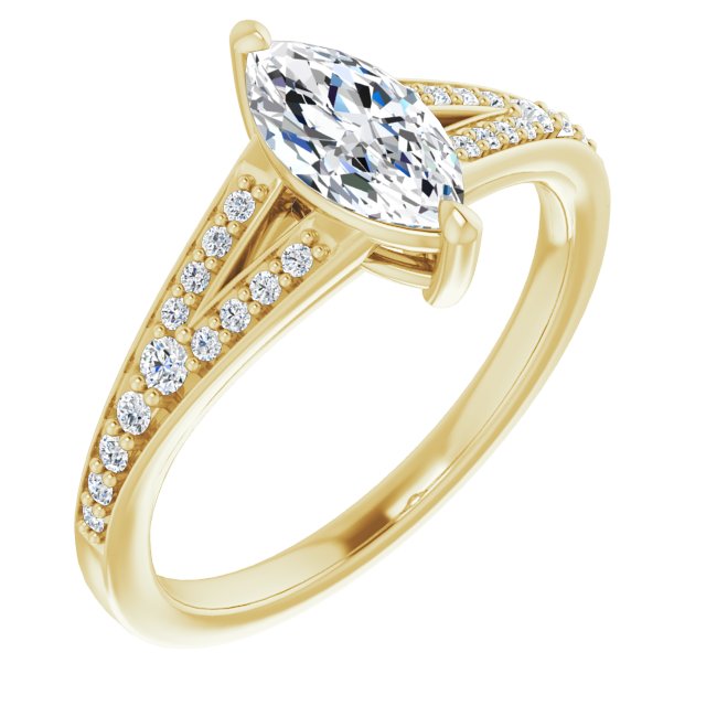 10K Yellow Gold Customizable Marquise Cut Center with Thin Split-Shared Prong Band