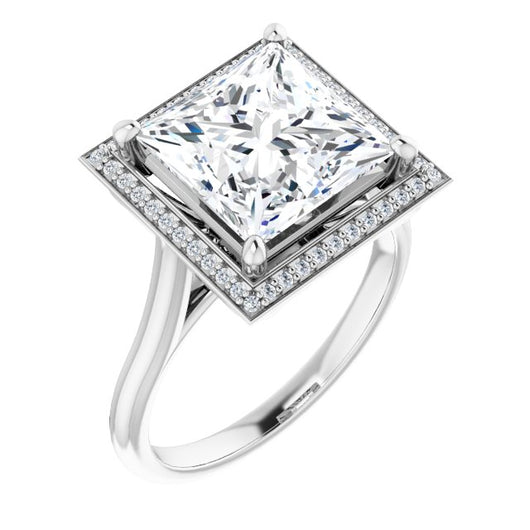 10K White Gold Customizable Cathedral-Raised Princess/Square Cut Halo Style