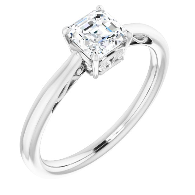 10K White Gold Customizable Asscher Cut Solitaire with 'Incomplete' Decorations
