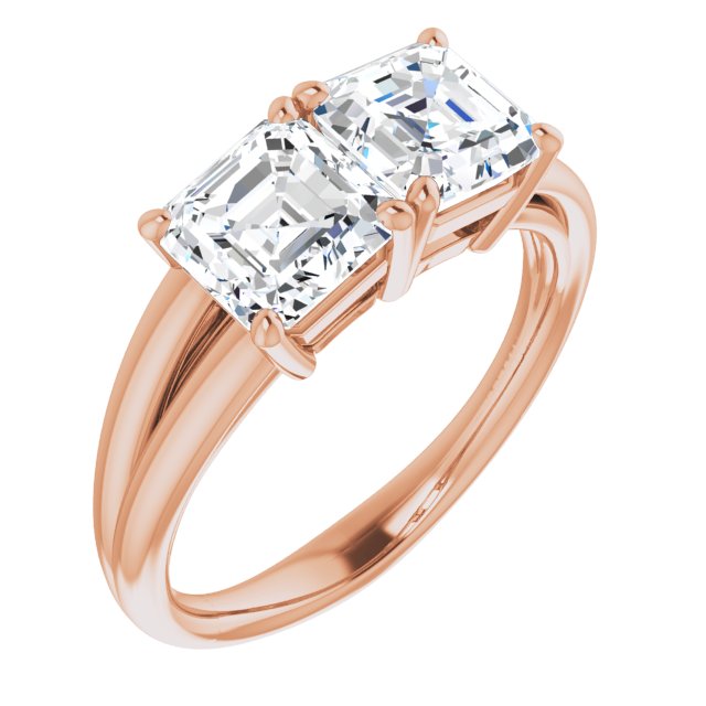 10K Rose Gold Customizable Two-Stone Asscher Cut with Split Band