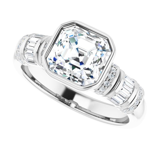 Cubic Zirconia Engagement Ring- The Coralie (Customizable Bezel-set Asscher Cut Setting with Wide Sleeve-Accented Band)