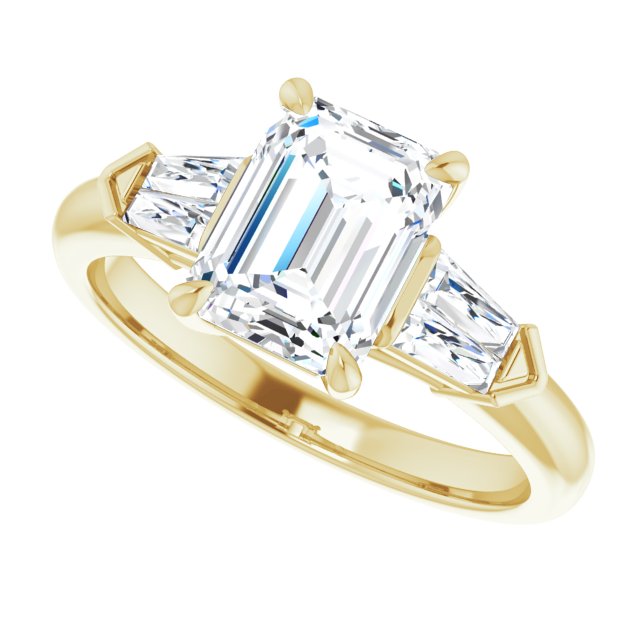 Cubic Zirconia Engagement Ring- The Fortunada (Customizable 5-stone Design with Radiant Cut Center and Quad Baguettes)