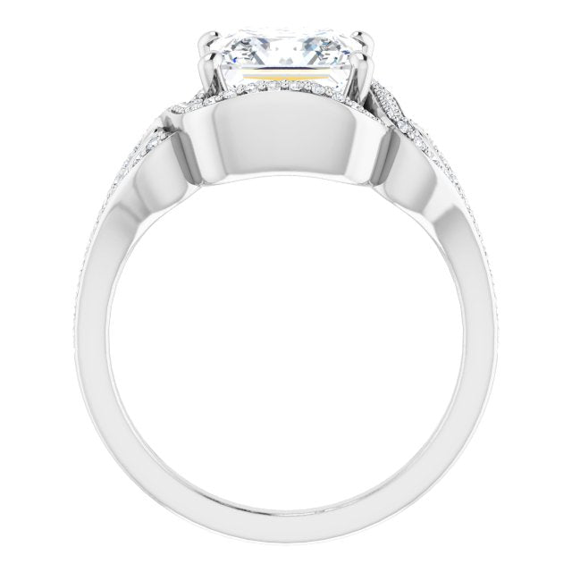 Cubic Zirconia Engagement Ring- The Alexis Rose (Customizable Princess/Square Cut Design with Bypass Halo and Split-Shared Prong Band)