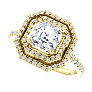 Cubic Zirconia Engagement Ring- The Alisa (Customizable Asscher Cut with Geometric Double Halo)