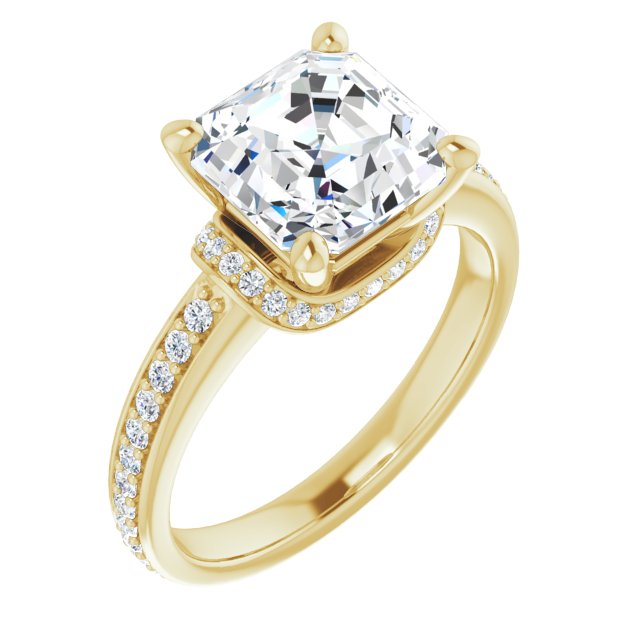 10K Yellow Gold Customizable Asscher Cut Setting with Organic Under-halo & Shared Prong Band