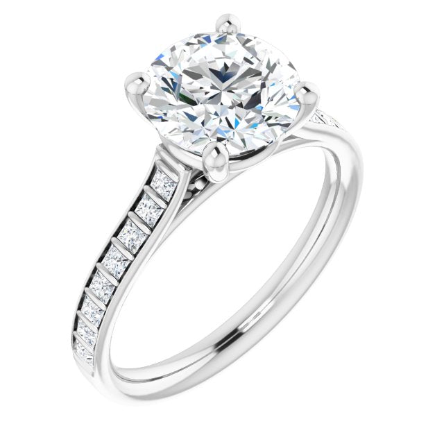 Cubic Zirconia Engagement Ring- The Gloria (Customizable Round Cut Style with Princess Channel Bar Setting)