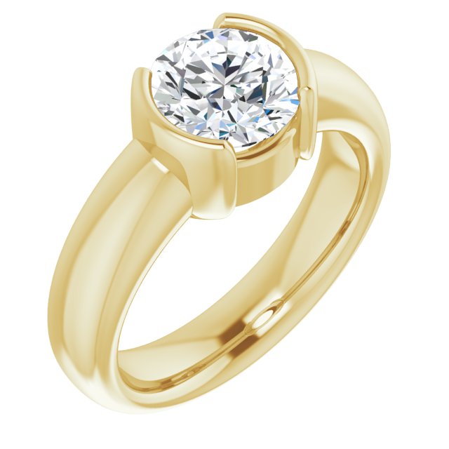 10K Yellow Gold Customizable Bezel-set Round Cut Solitaire with Thick Band