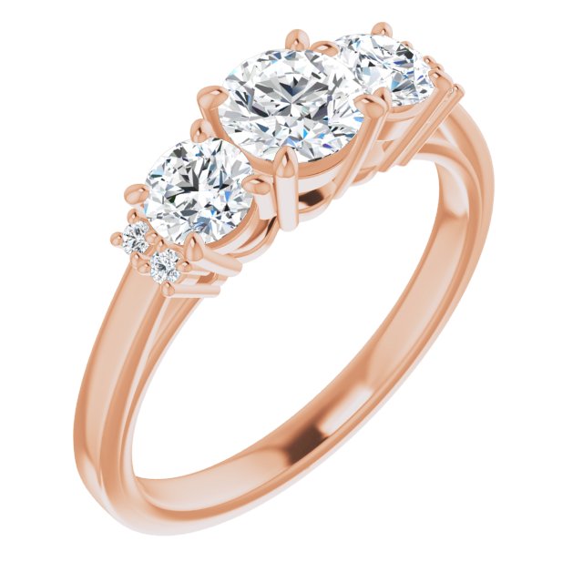 10K Rose Gold Customizable Triple Round Cut Design with Quad Vertical-Oriented Round Accents