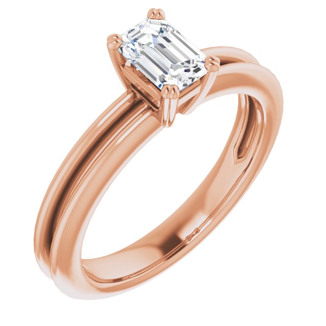 10K Rose Gold Customizable Emerald/Radiant Cut Solitaire with Grooved Band