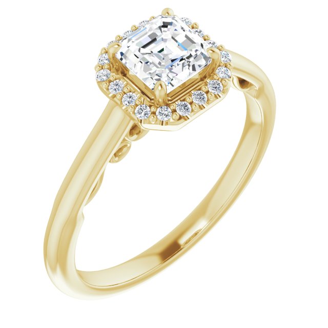 10K Yellow Gold Customizable Cathedral-Halo Asscher Cut Style featuring Sculptural Trellis