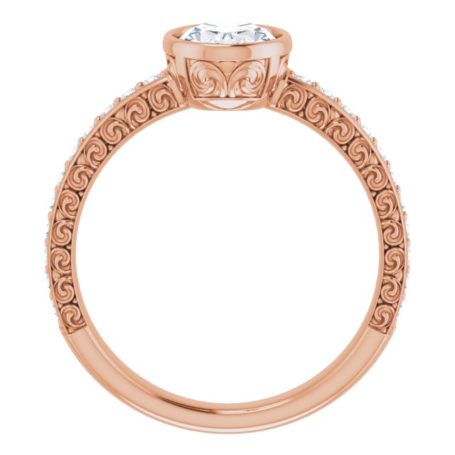 Cubic Zirconia Engagement Ring- The Araceli (Customizable Bezel-set Oval Cut Design with Cloud-pattern Band & Semi-Eternity Accents)