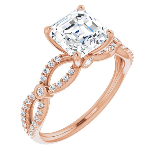 Cubic Zirconia Engagement Ring- The Aashi (Customizable Asscher Cut Design with Infinity-inspired Split Pavé Band and Bezel Peekaboo Accents)