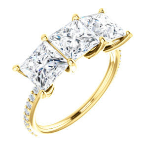 Cubic Zirconia Engagement Ring- The Mary Helen (Customizable Triple Princess Cut Design with Ultra Thin Pavé Band)