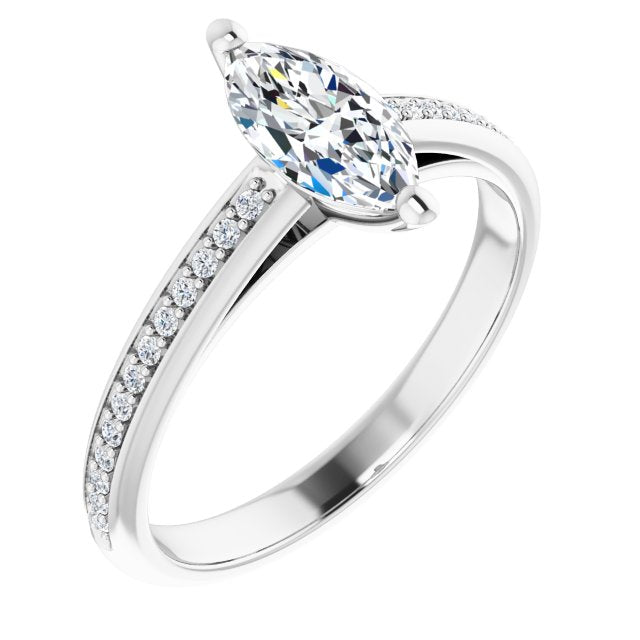 10K White Gold Customizable Cathedral-set Marquise Cut Style with Shared Prong Band