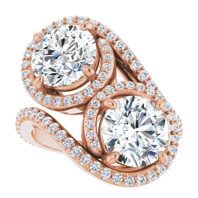 Cubic Zirconia Engagement Ring- The Anushka (Customizable Double Round Cut 2-Stone Style Enhanced with Accented Artisan Bypass Band)