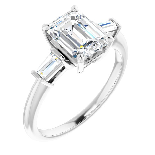 Cubic Zirconia Engagement Ring- The Dayanna Guadalupe (Customizable 3-stone Emerald Cut Design with Dual Baguette Accents))