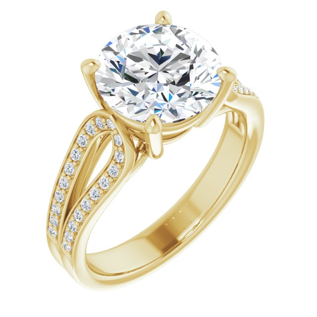 10K Yellow Gold Customizable Round Cut Design featuring Shared Prong Split-band