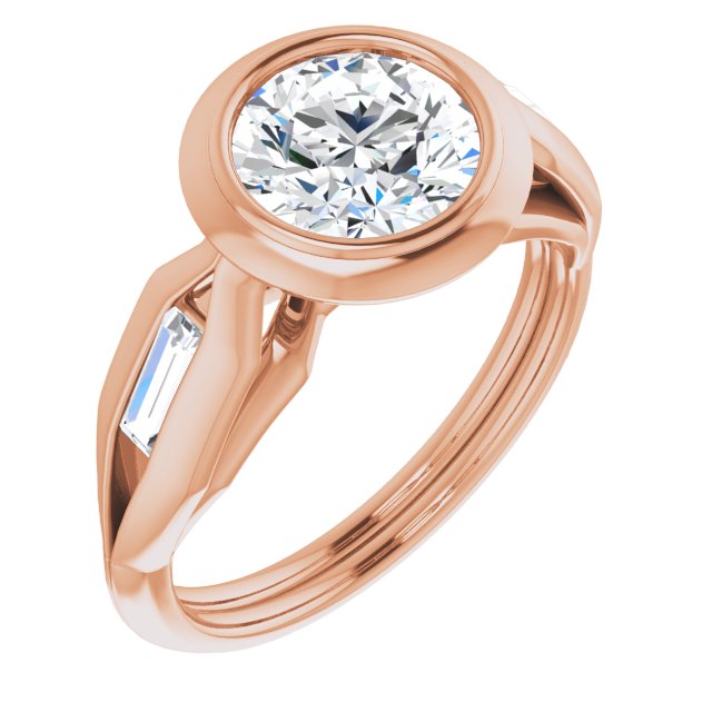 10K Rose Gold Customizable Bezel-set Round Cut Design with Wide Split Band & Tension-Channel Baguette Accents